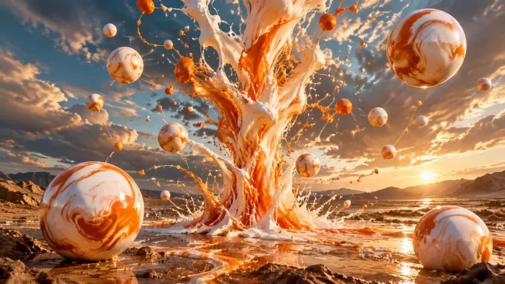 Surreal Desert Liquid Sphere Explosion