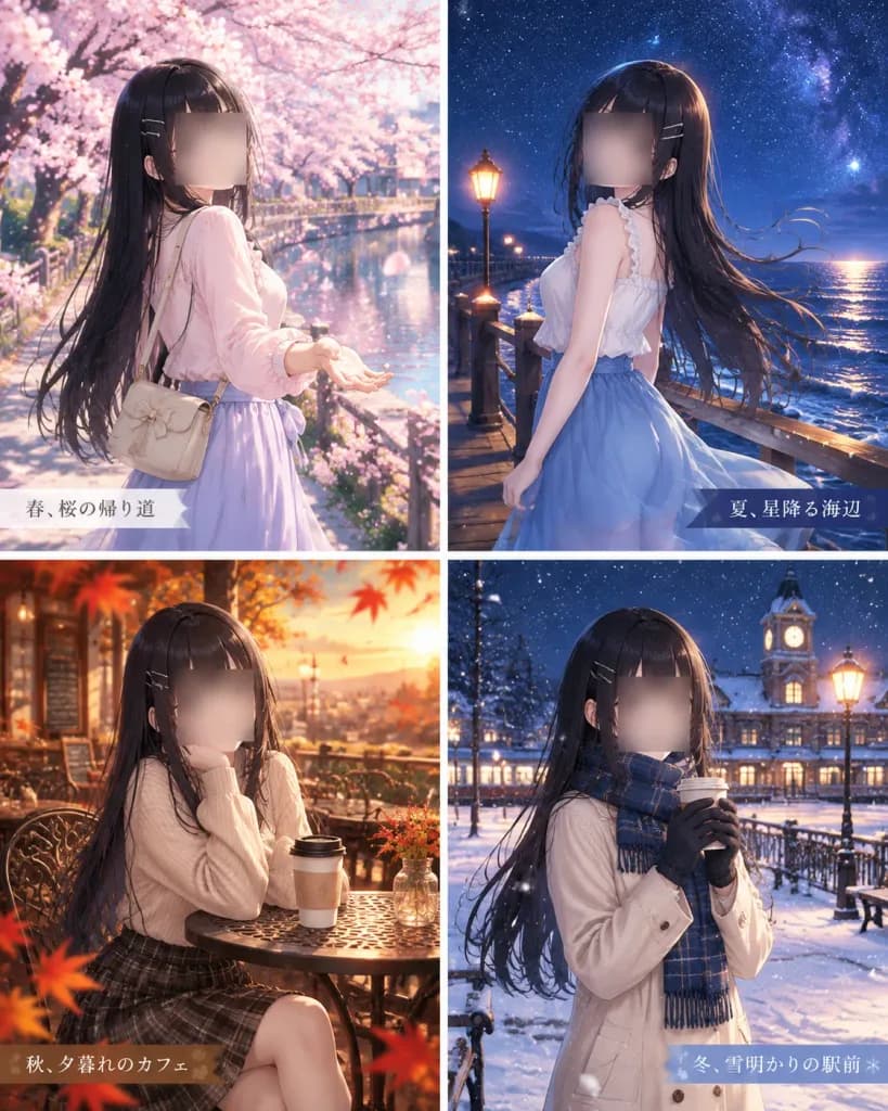 Four Seasons Anime Girl Collage