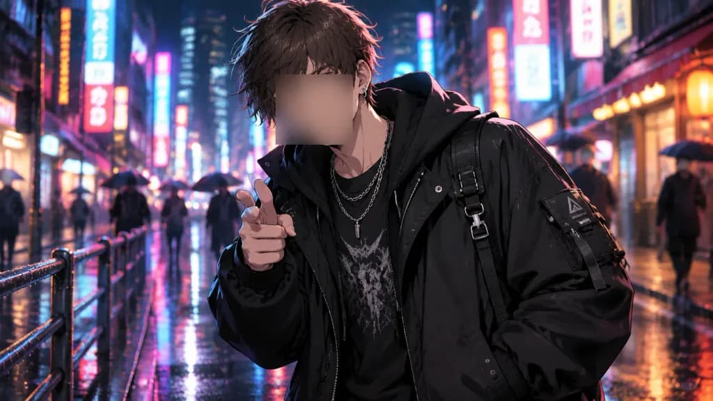 Neon Streetwear Anime Night Portrait