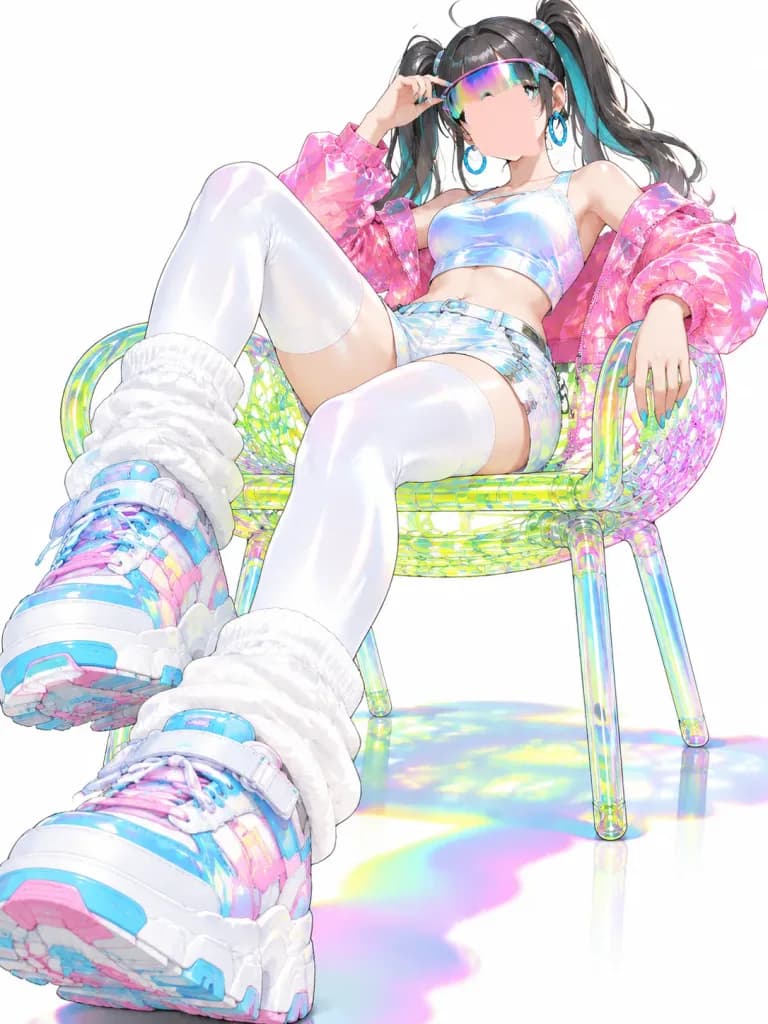 Fashion Anime Holografis Y2K di Kursi Neon