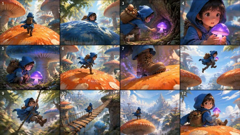Fantasy Mushroom Forest Storyboard Grid