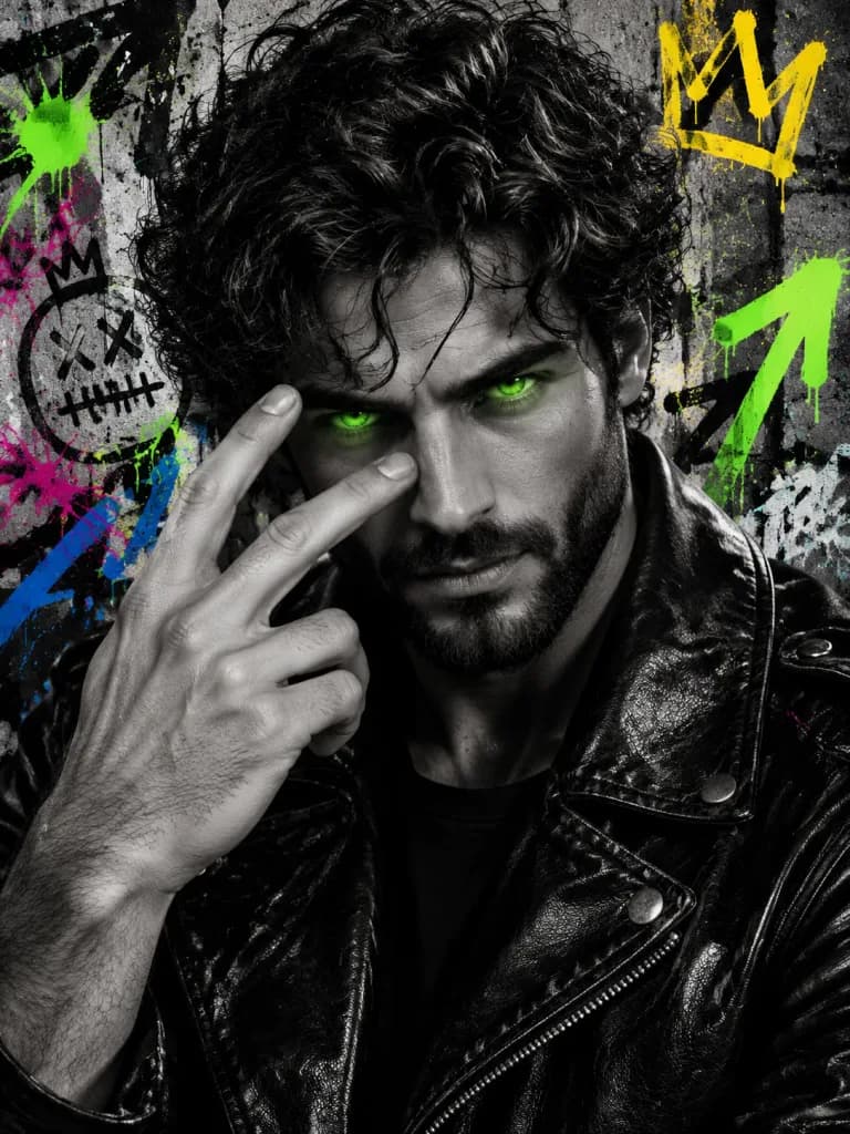 Street Art Neon Eyes Portrait