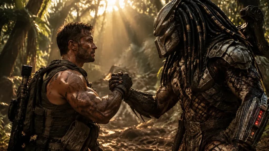 Soldier and Predator Warrior Handshake