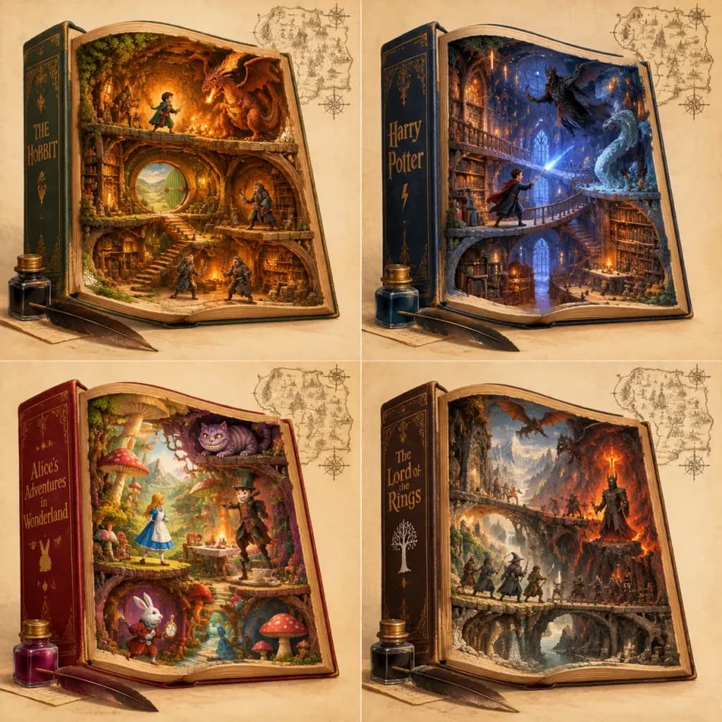 Fantasy Book Diorama 2x2 Grid