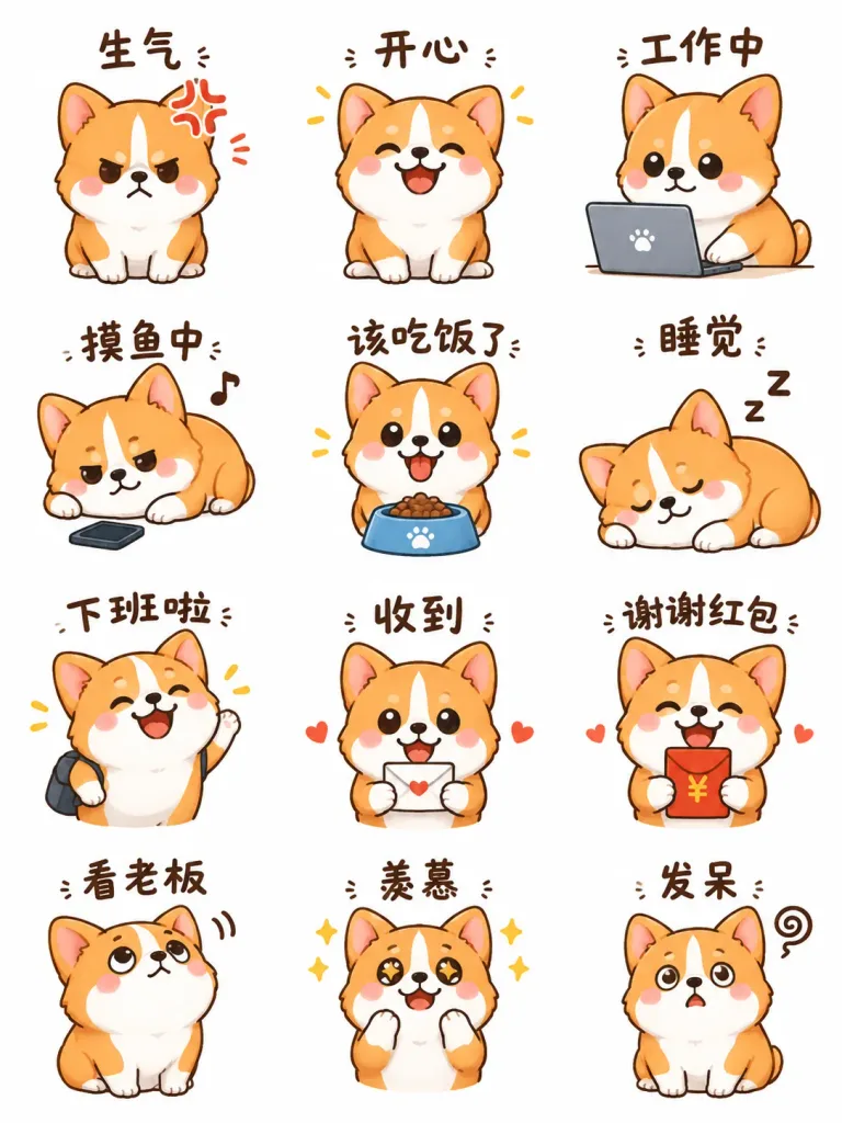 Cartoon Animal Chat Sticker Grid