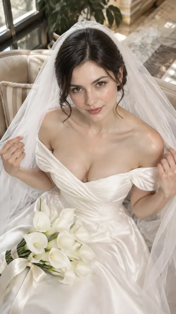 ベルベットソファの花嫁ポートレート