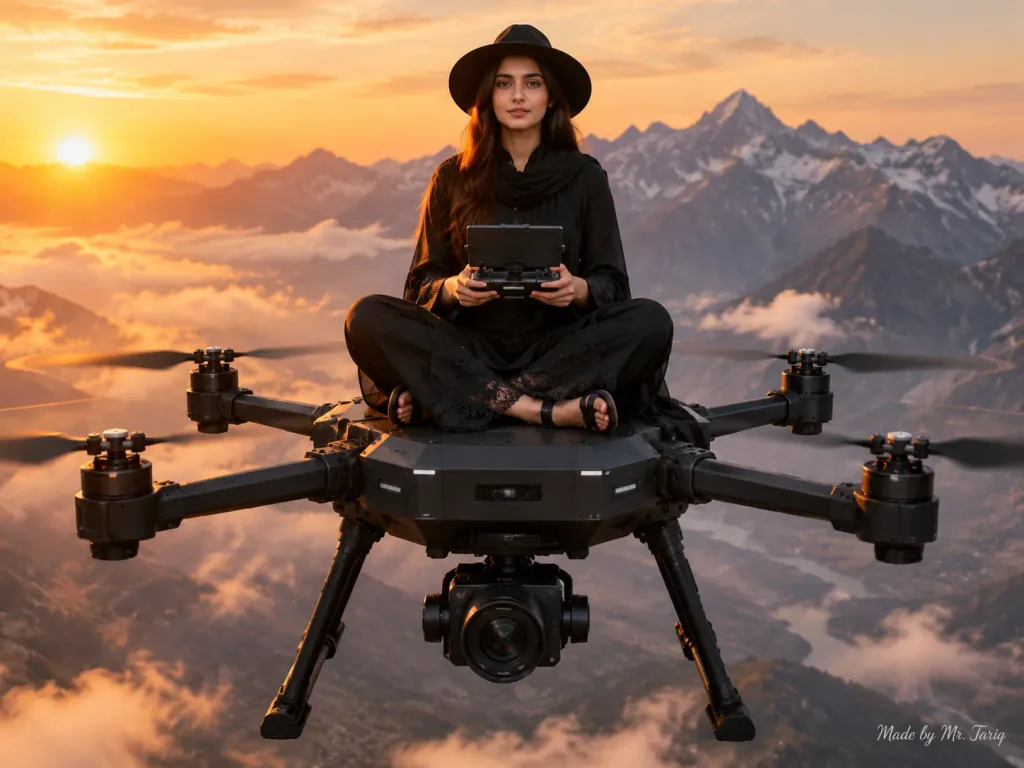 雲海之上的巨型無人機女飛手