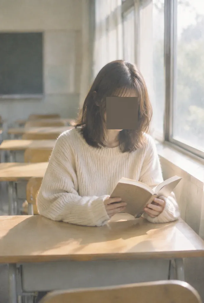 窓辺で読書する顔のない学生