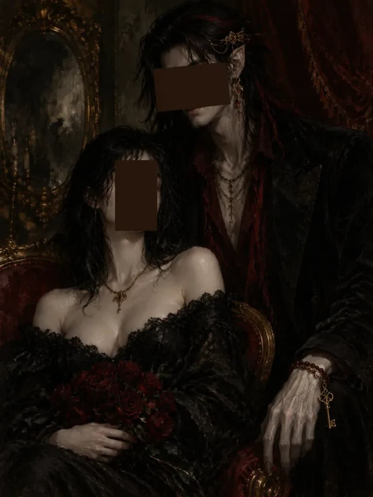 Censored Gothic Vampire Couple Oil Portrait
