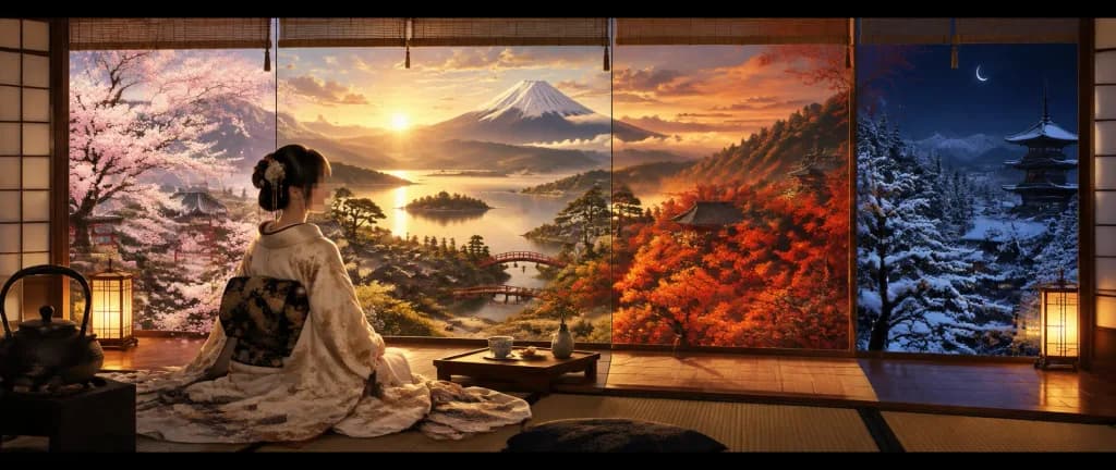 Four Seasons Folding Screen Panorama