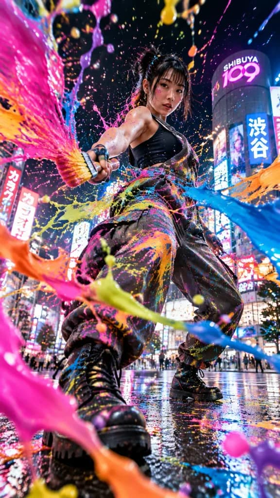 ネオンペイント飛沫のアクションアーティスト