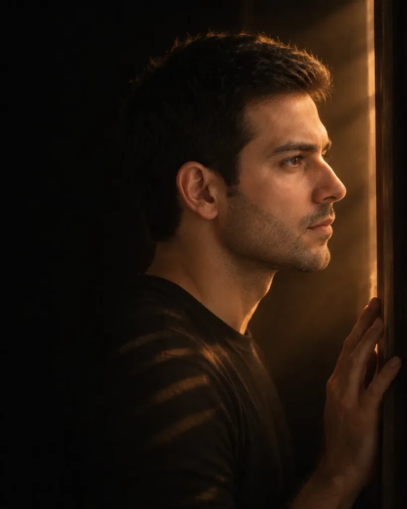 Low-Key Amber Profile Portrait