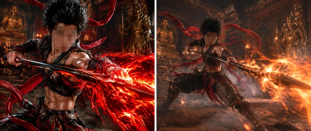 Fantasy Warrior Fire Spear Style Comparison