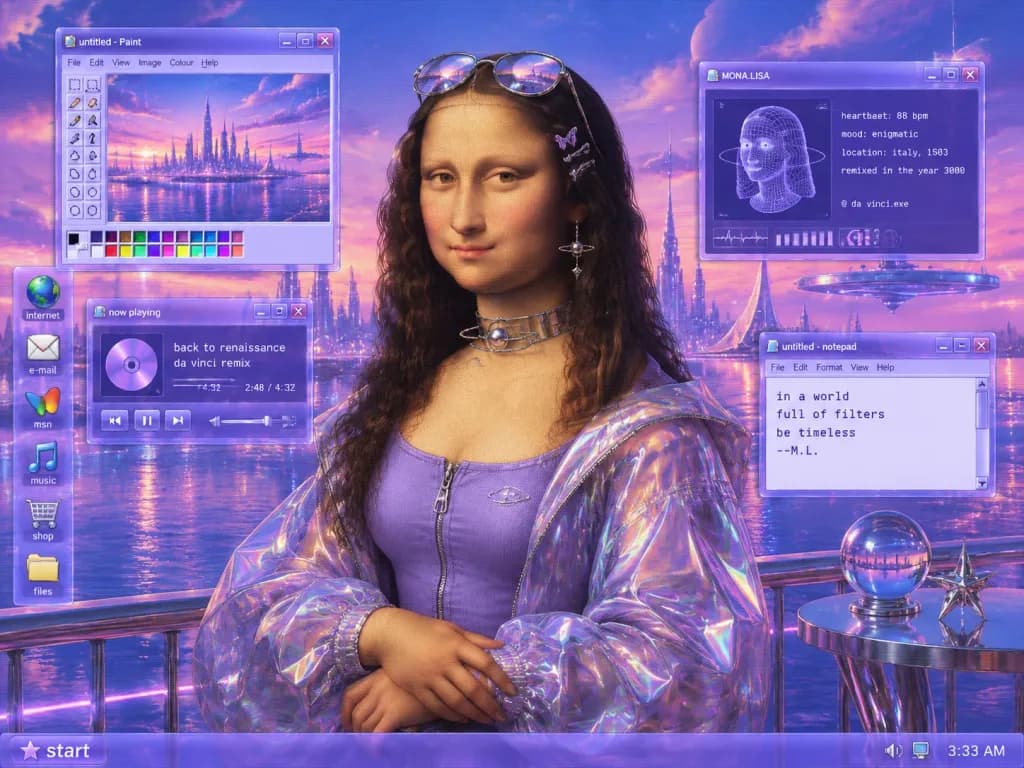 Y2K Cyberpunk Mona Lisa Retro Desktop