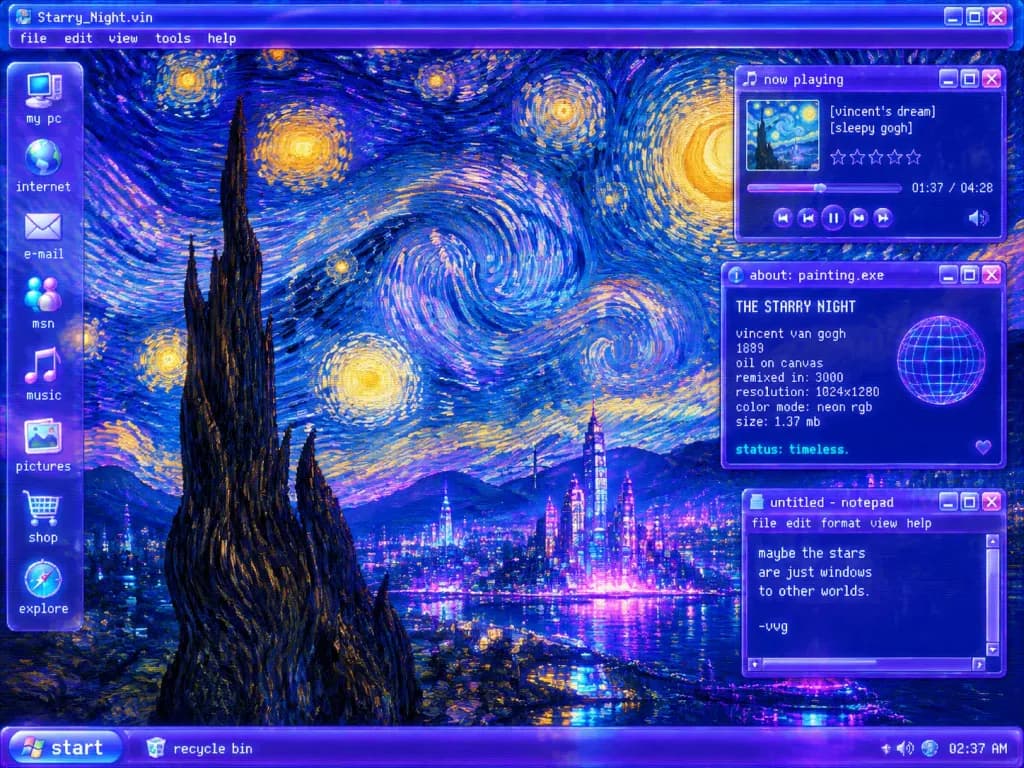 Y2K Cyberpunk Starry Night Desktop