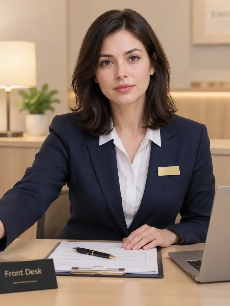 Receptionist Seated at Office Front Desk