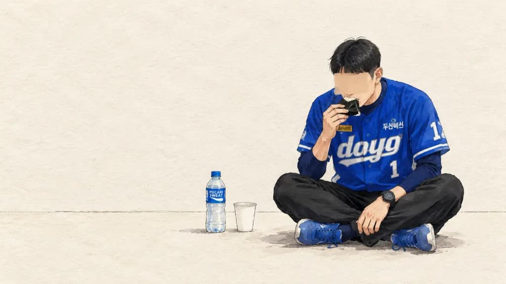 혼밥하는 야구 선수의 에디토리얼 일러스트