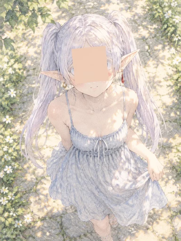 Colored Pencil Elf Girl Garden Path