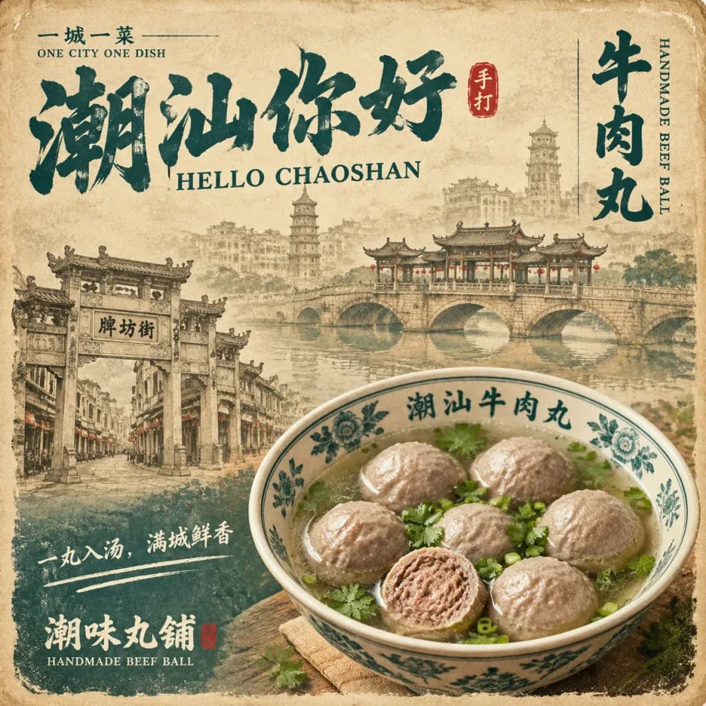复古中国城市美食文旅海报