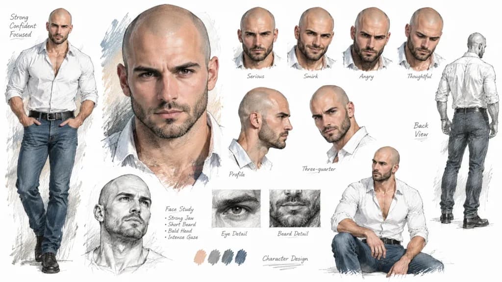 Cinematic Character Sketchbook Concept Board