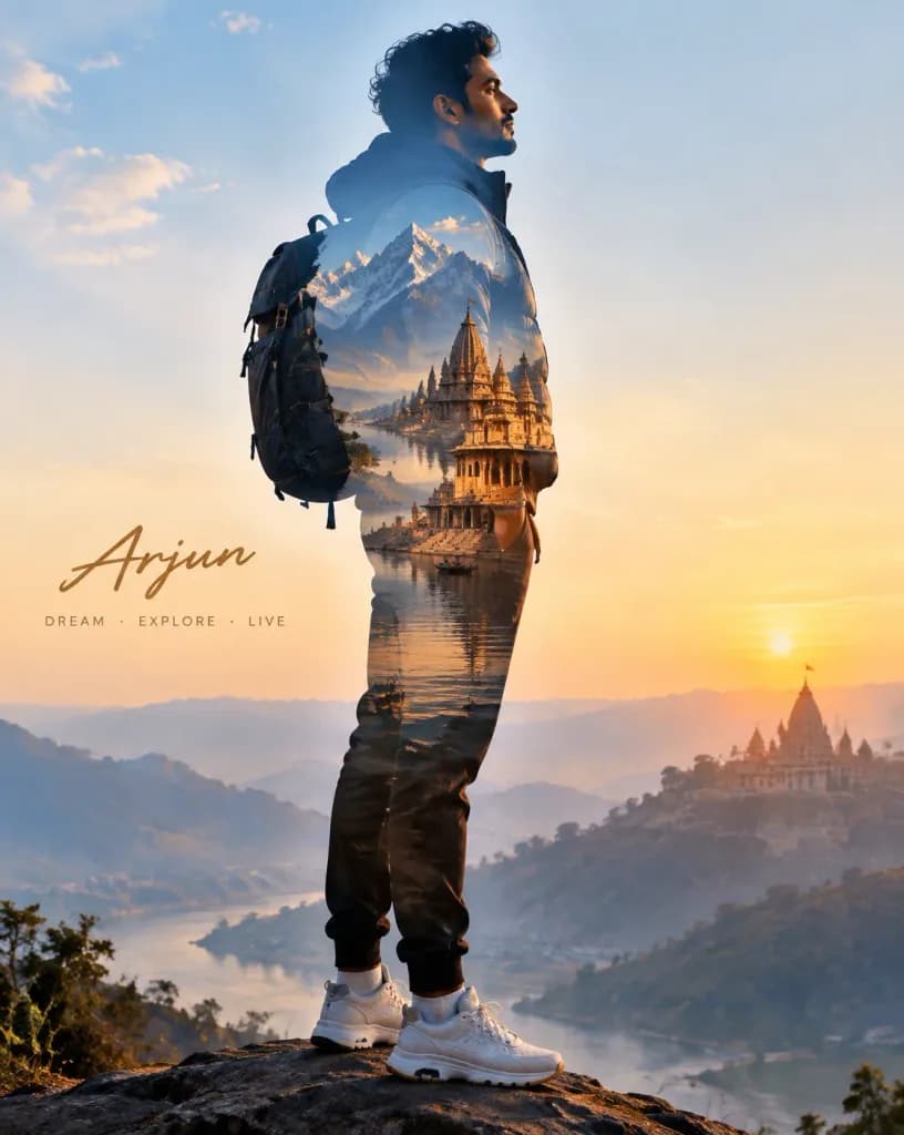 Double Exposure Spiritual Travel Poster