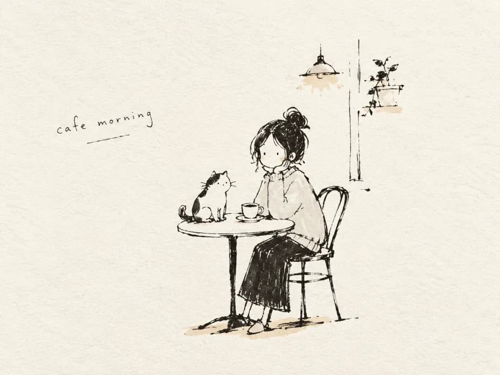 소박하고 미니멀한 손그림 잉크 스케치