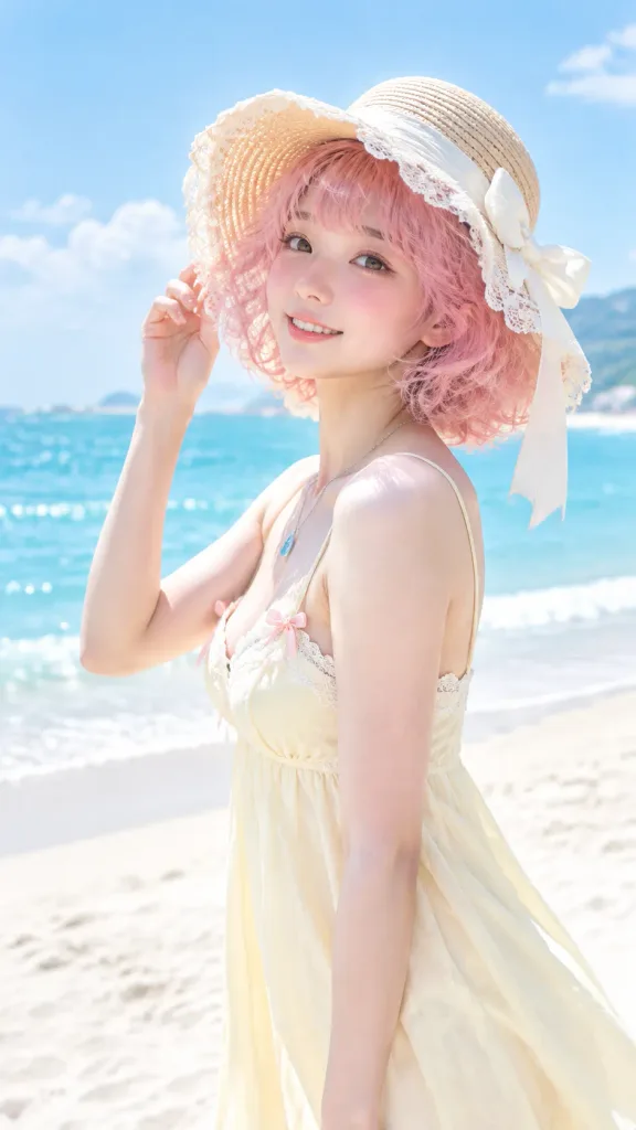 陽光あふれる海辺のバカンスポートレート