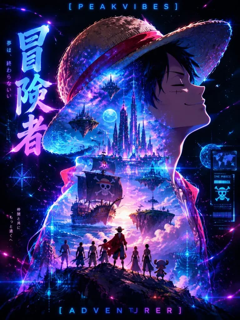 Cyberpunk Double Exposure Anime Poster