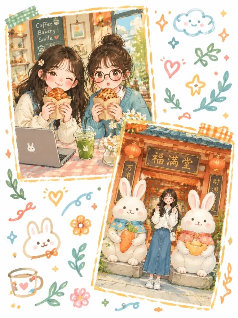 かわいいカフェ&トラベル文具風イラスト
