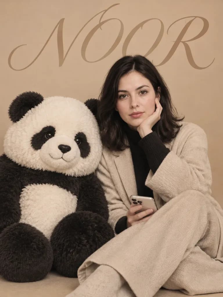 Editorial Portrait with Oversized Plush Panda
