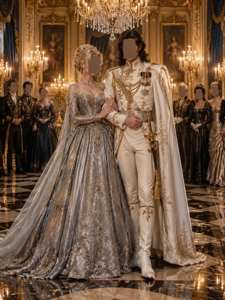 Masked Royal Couple in Baroque Ballroom