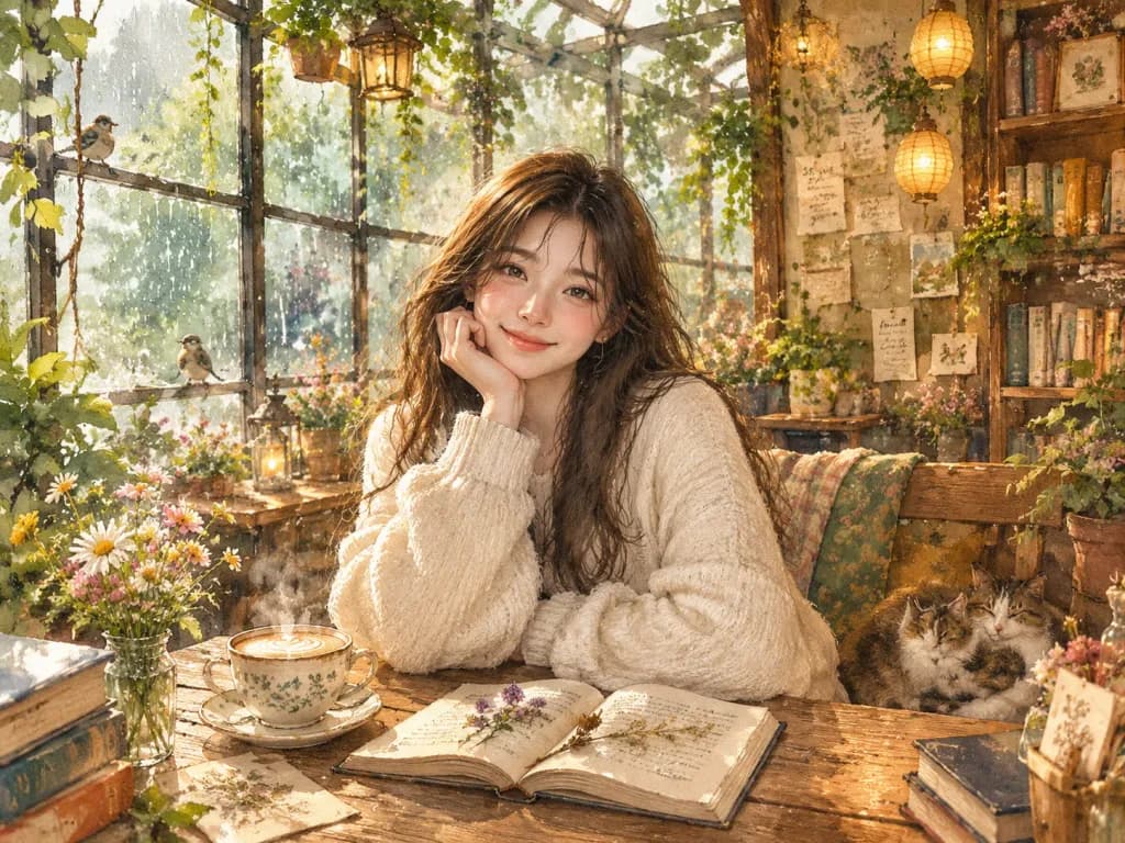 Cozy Watercolor Glasshouse Cafe Morning