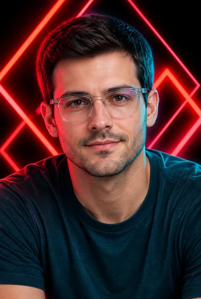 Red Neon Geometric Studio Portrait
