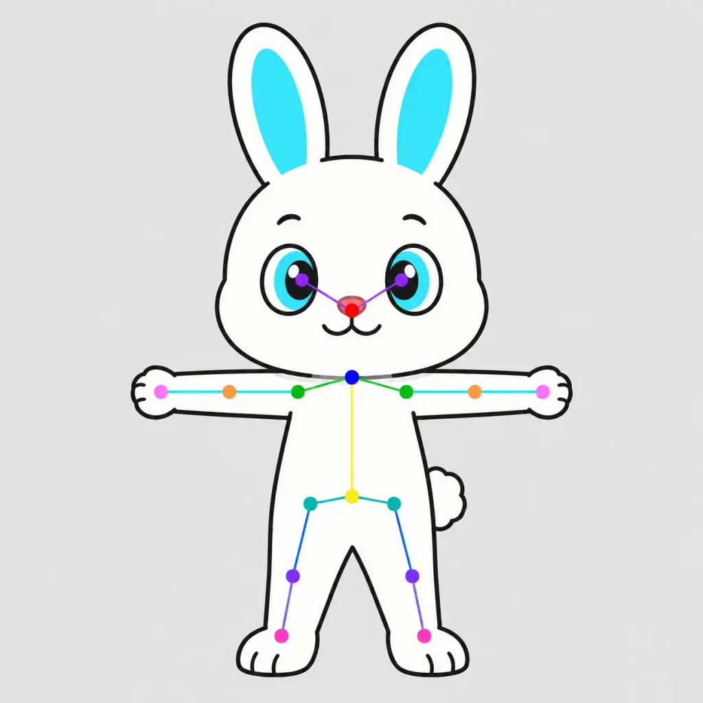 OpenPose 스켈레톤 오버레이가 적용된 치비 캐릭터