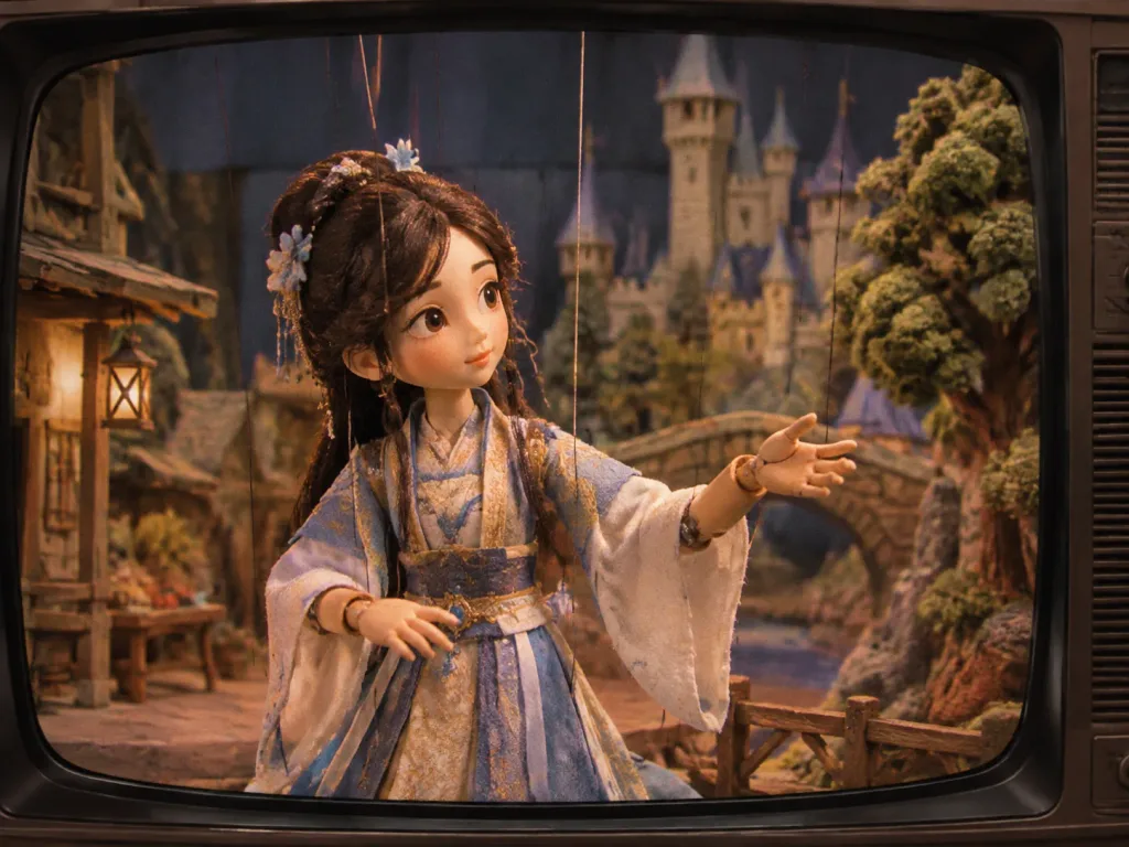 Nostalgic Television Puppet Show Scene