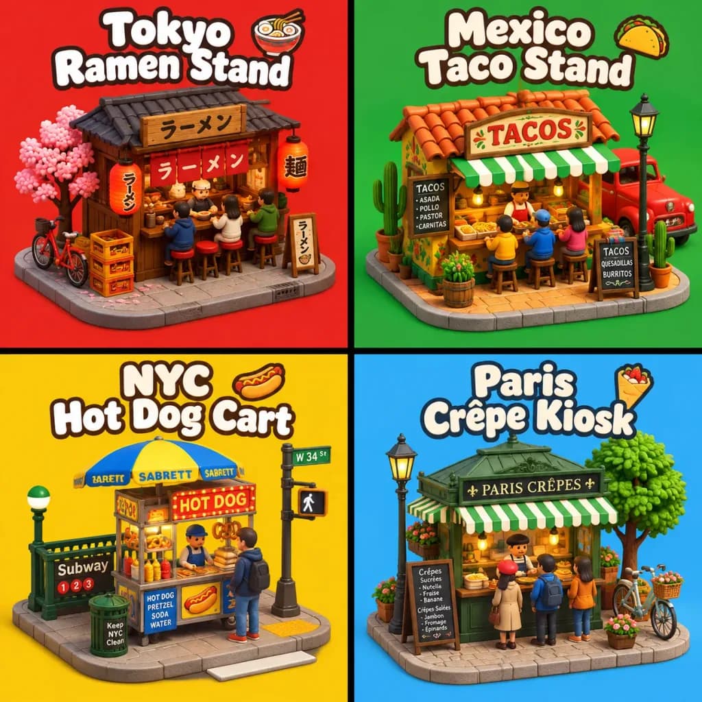 Isometrisches Streetfood-Stand-Raster