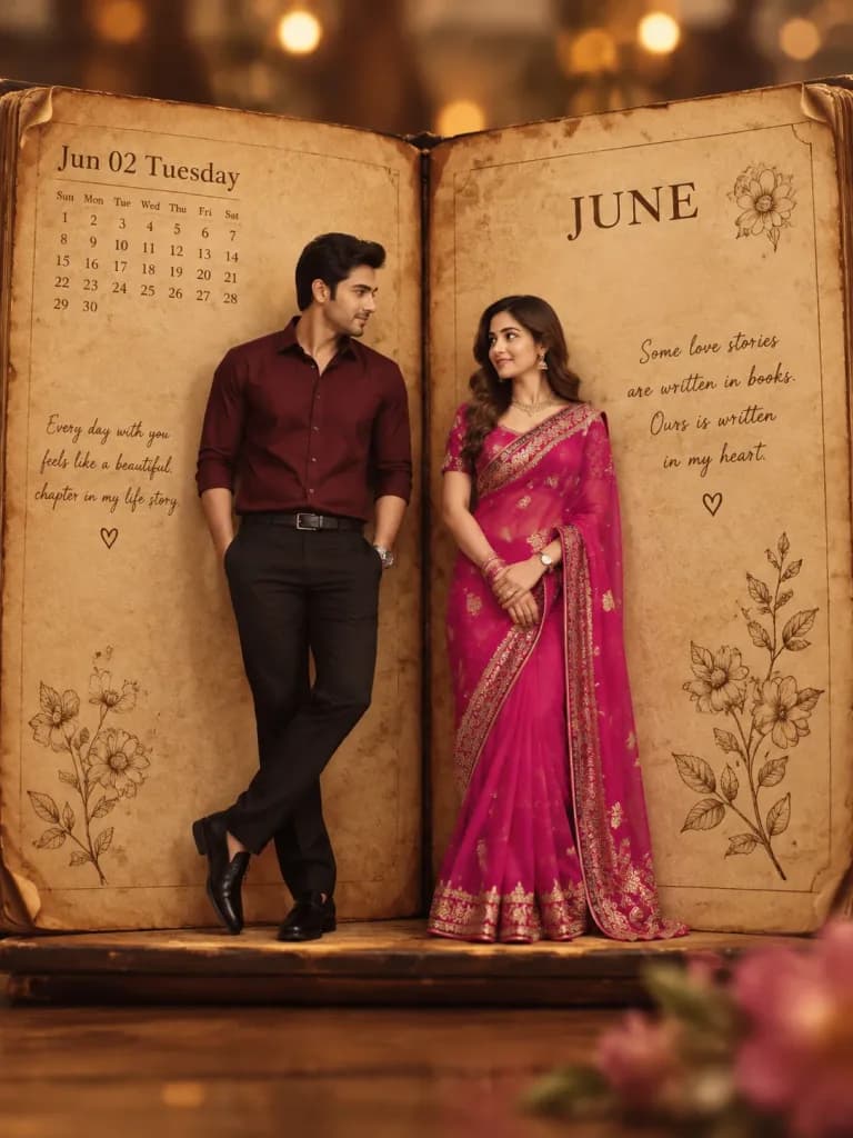 Romantic Couple in Giant Vintage Diary