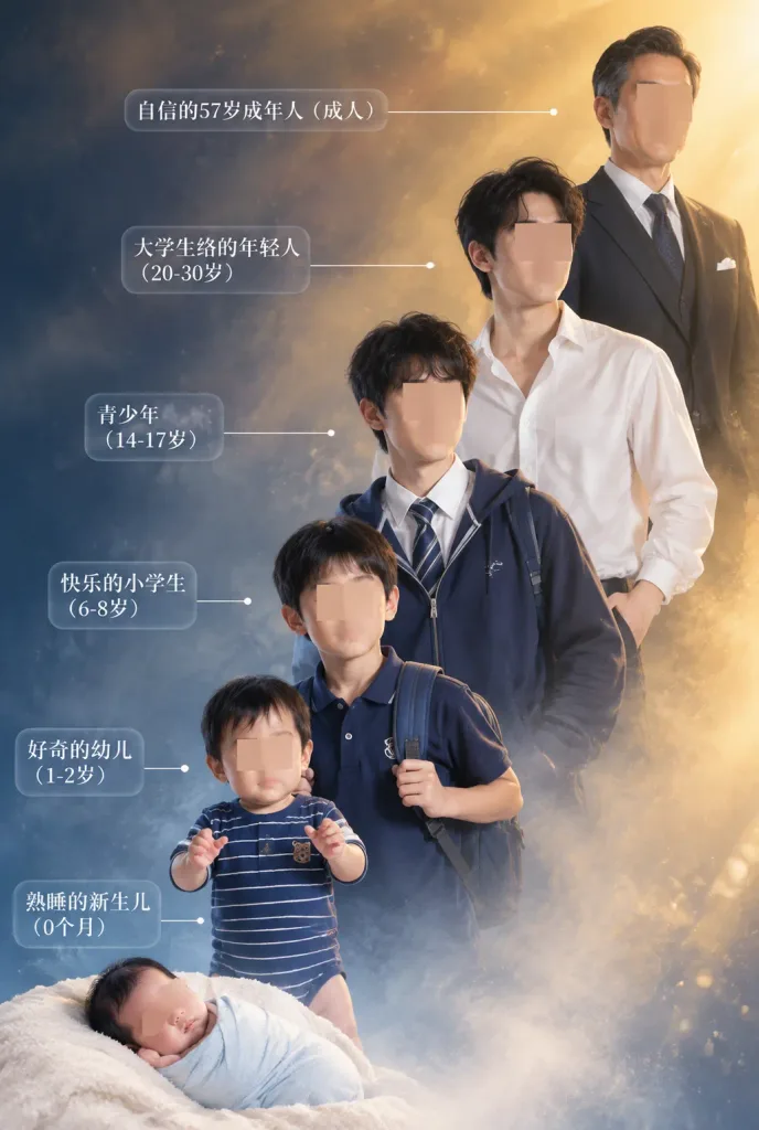Six Stage Life Progression Composite Portrait