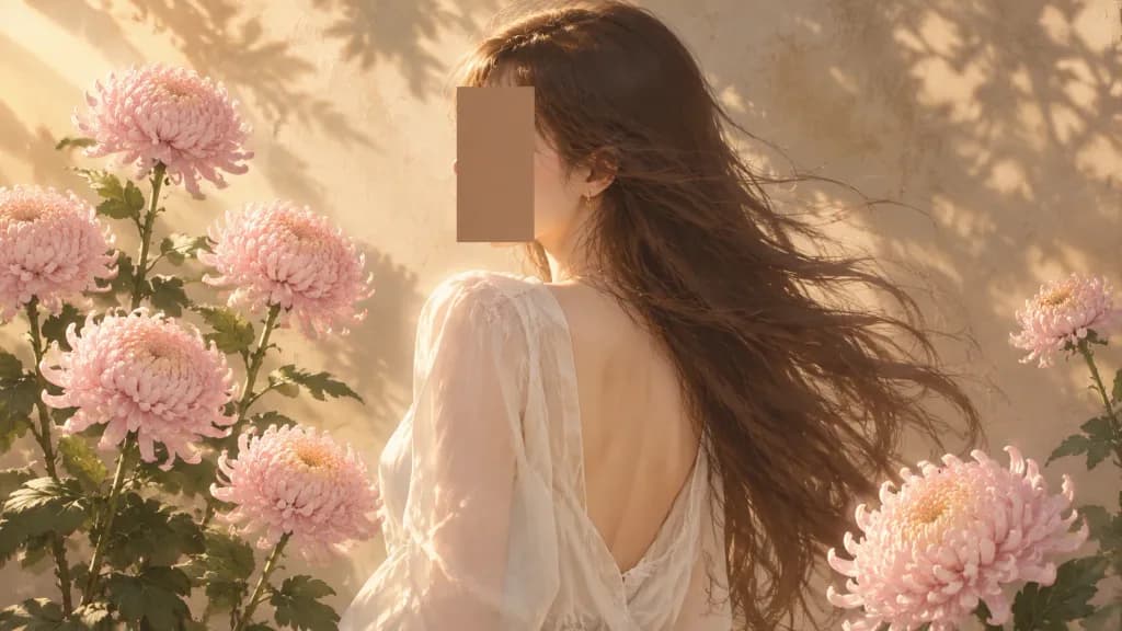 Digitales Porträt im Koreanischen Stil mit Chrysanthemen