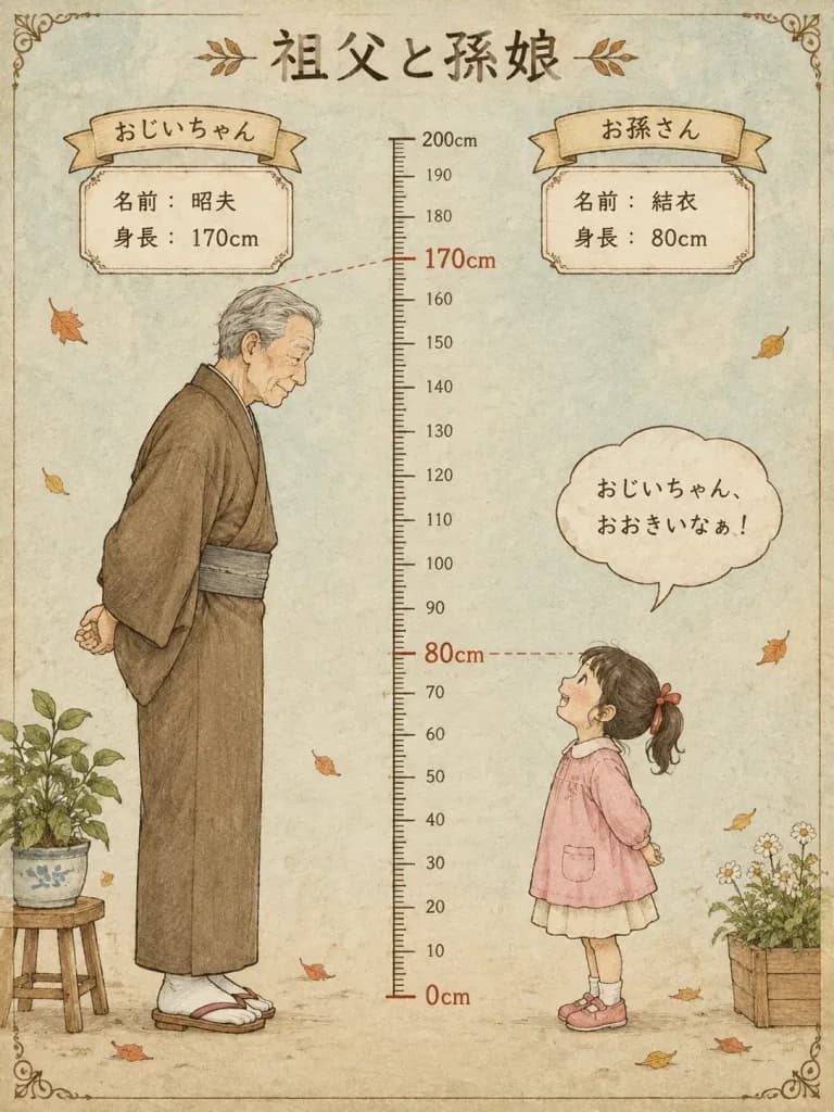日系復古祖孫身高對比海報