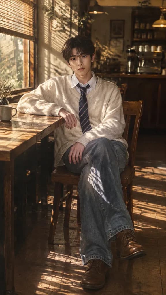 Sunlit Nostalgic Cafe Film Portrait