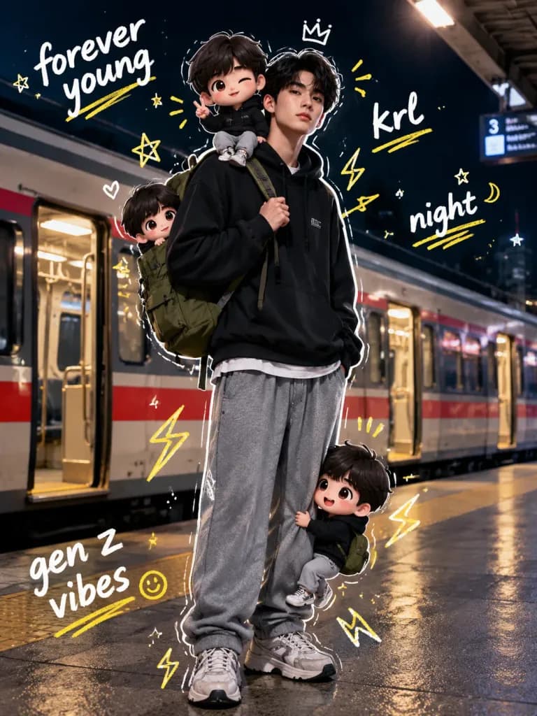 ちびキャラと落書きのストリートポートレート