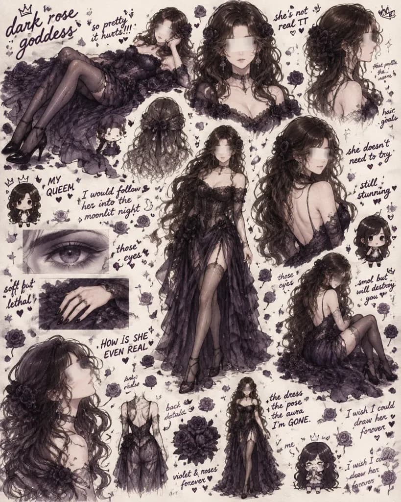 Gothic Rose Fashion Sketchbook Sheet