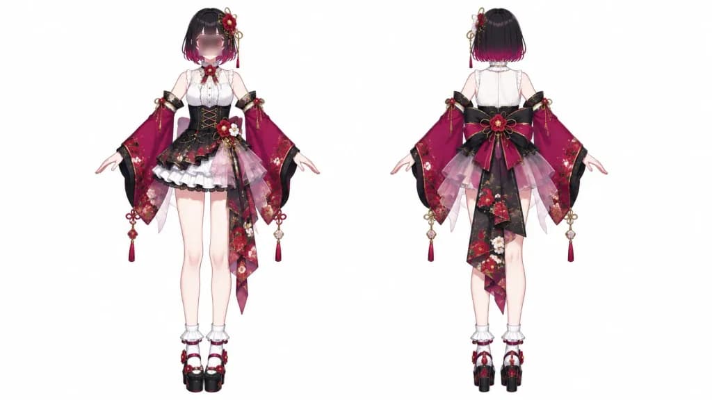 Wa-Modern Floral Idol Outfit Reference Sheet