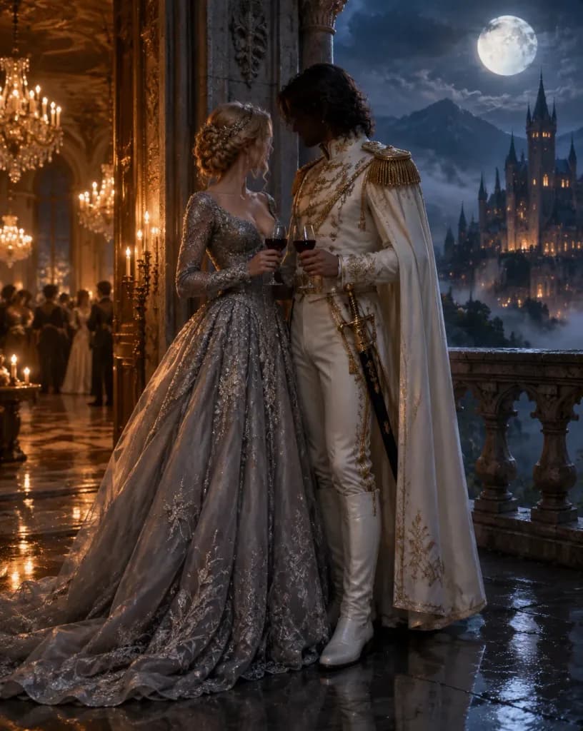 Noble Couple on Moonlit Balcony