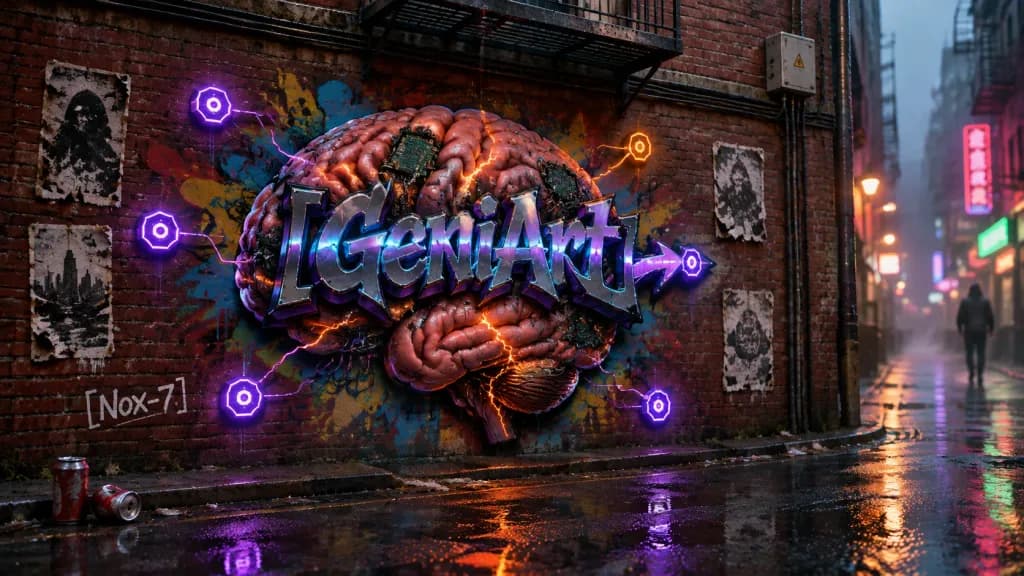 Cyberpunk Brain Graffiti Alley at Dusk