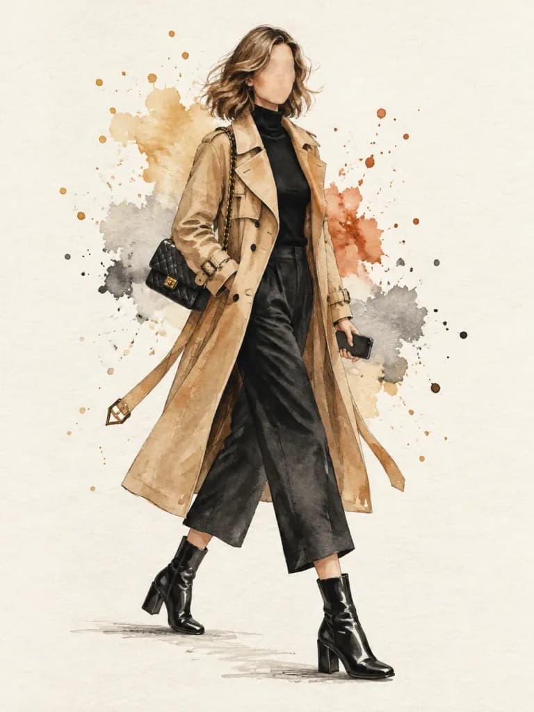 Illustrazione di Moda ad Acquerello in Trench