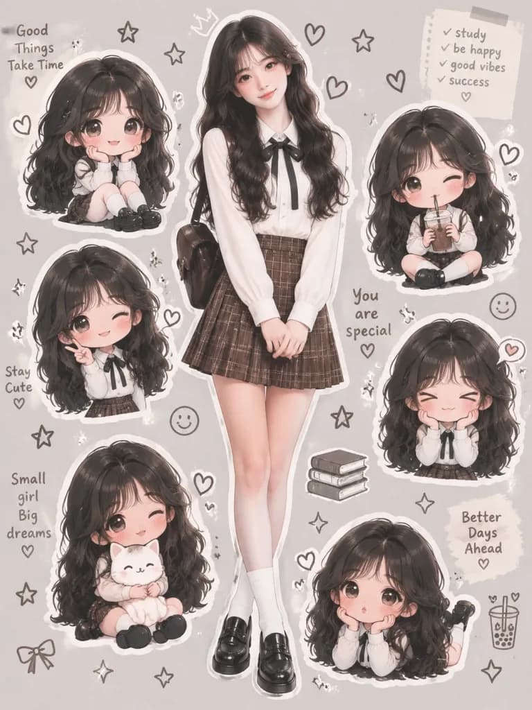 Kawaii Character Mood Board Collage