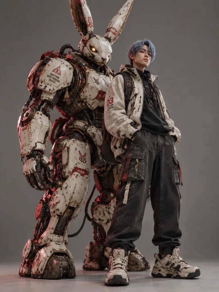 Portrait Studio avec Mecha Lapin Dieselpunk