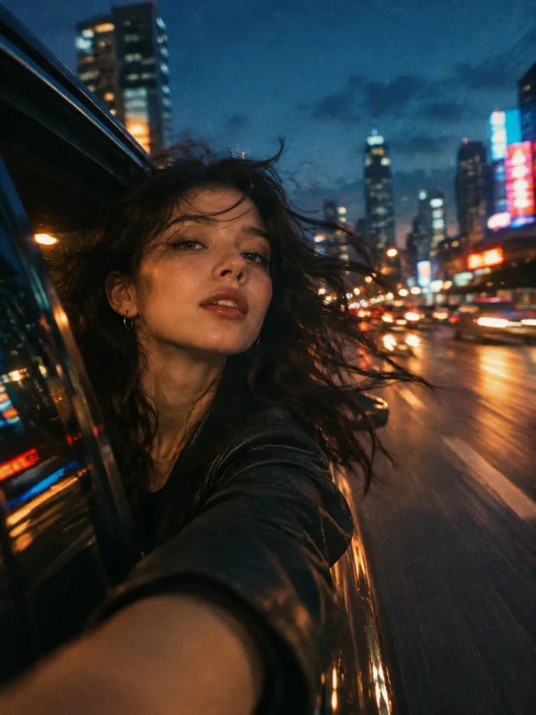 動態模糊夜景車內自拍
